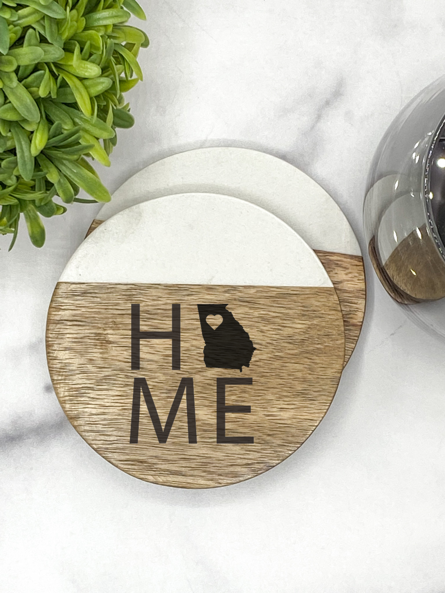 Custom Acacia & Marble Circle Coaster