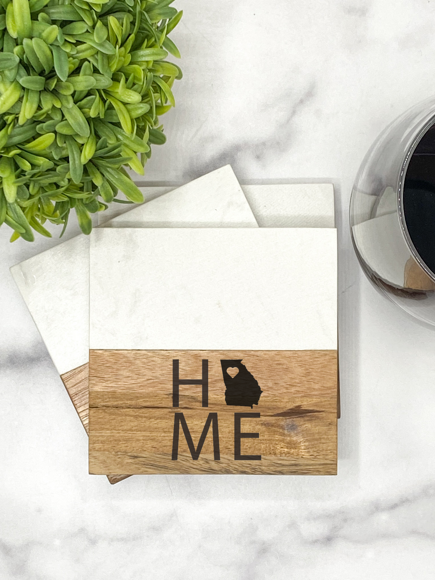 Custom Acacia & Marble Square Coaster